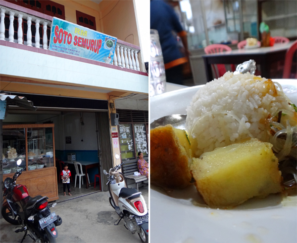 rumah makan Semurup (kiri); soto Semurup bersama nasi rumah makan Semurup (kiri); soto Semurup bersama nasi