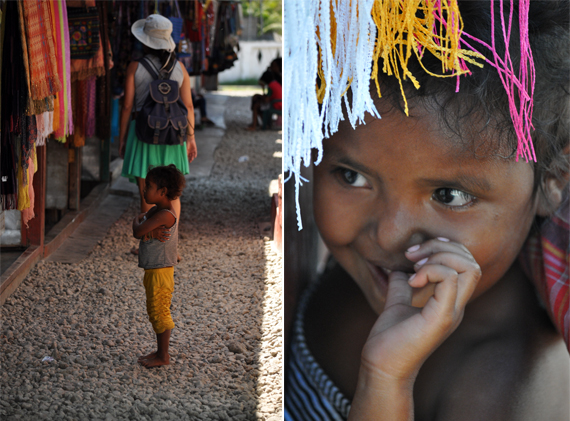 wisatawan (kiri); anak pengerajin (kanan)
