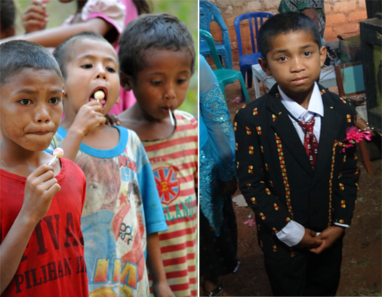 anak anak Liang Bua (kiri) ; Yohanes baru menerima komuni pertama (kanan)