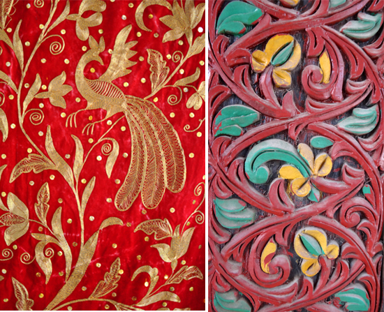 seni sulam (kiri) - seni pahat (kanan)