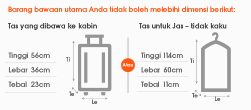 Dimensi maksimal barang yang dapat dibawa ke dalam kabin pesawat Dimensi maksimal barang yang dapat dibawa ke dalam kabin pesawat