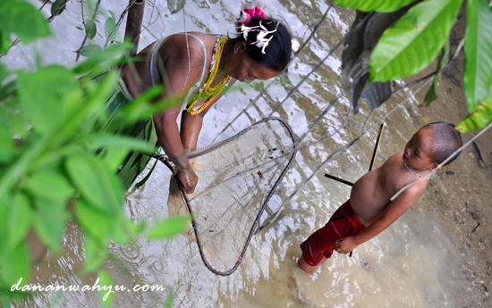 Mencari ikan - aktivitas wanita suku Mentawai