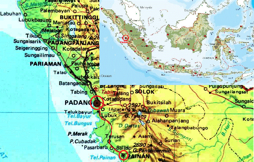 rute dari Padang menuju Painan, ibukota Kabupaten Pesisir Selatan