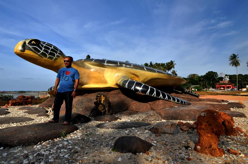 Patung kura-kura besar di seberang vihara