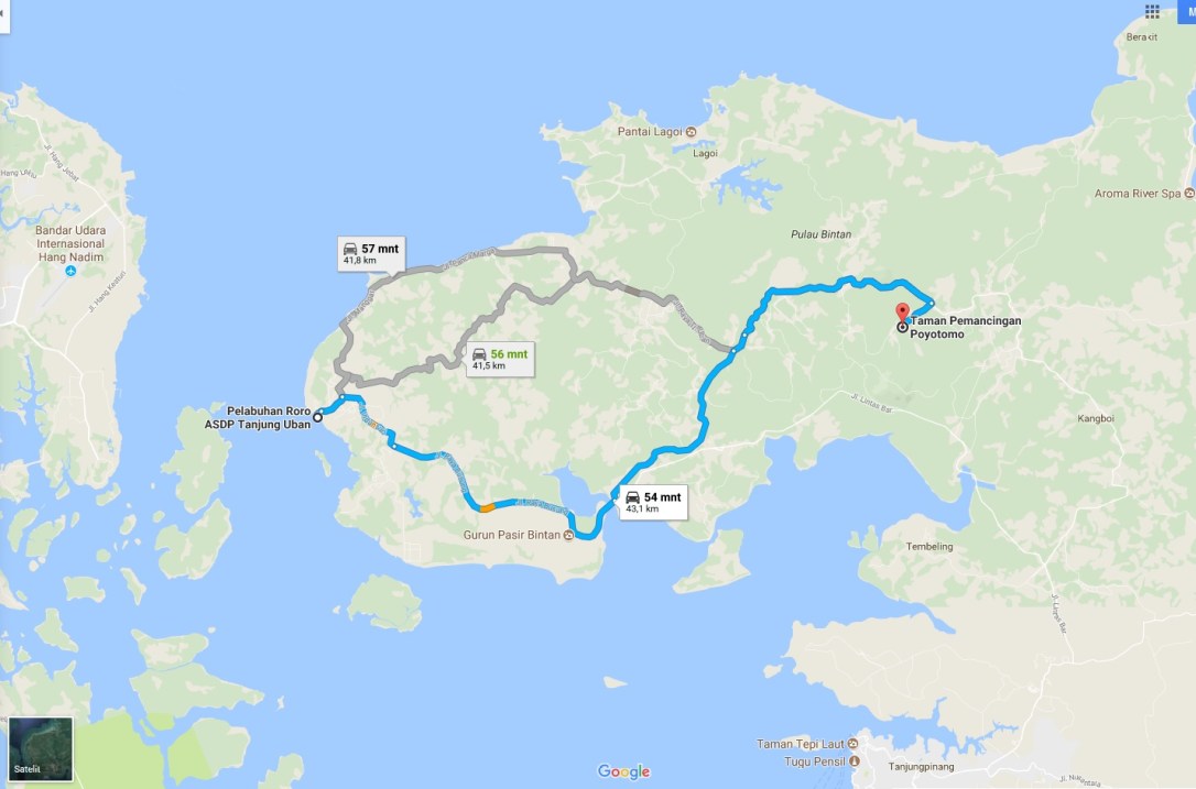 Rute kendaraan bermotor dari pelabuhan Tanjung Uban ke Poyotomo 