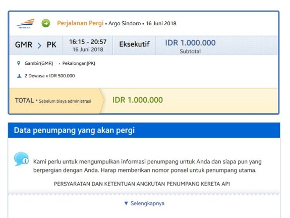 Tiket Jakarta - Pekalongan sudah dibeli tapi tiket pulangnya belum.
