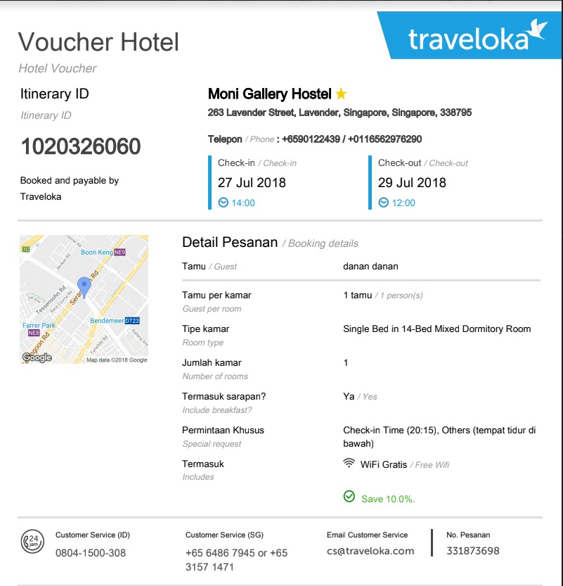Memesan kamar ranjang hostel di traveloka 