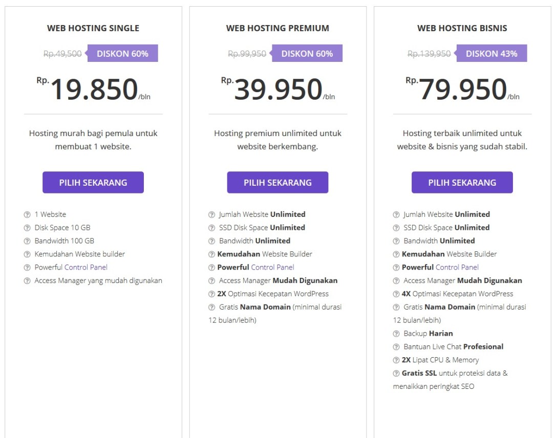 Beragam pilihan web hosting di Hostinger