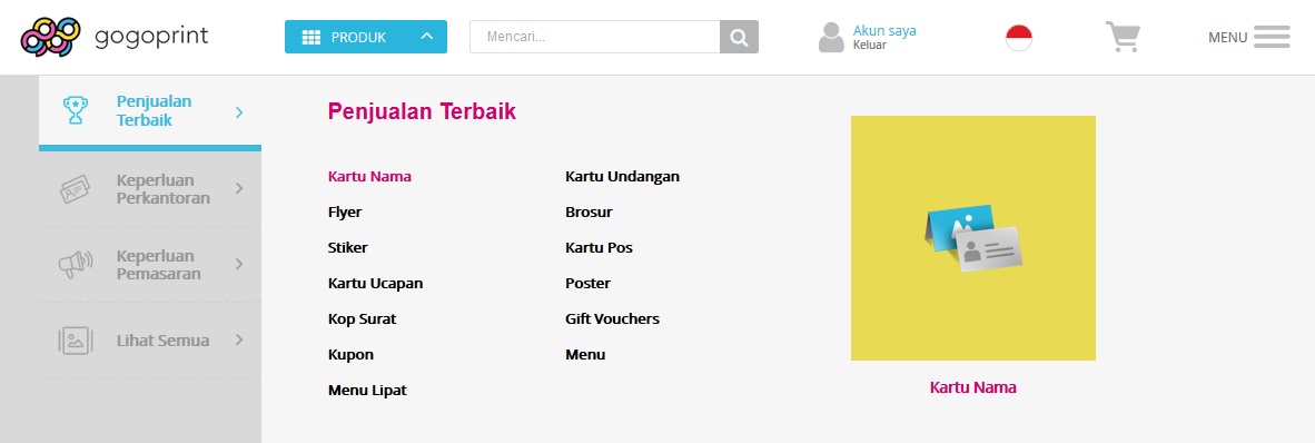 Pilih produk cetak yang kamu inginkan 