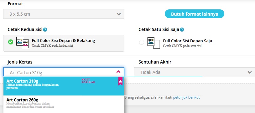 Pilih jenis kerta yang diinginkan 