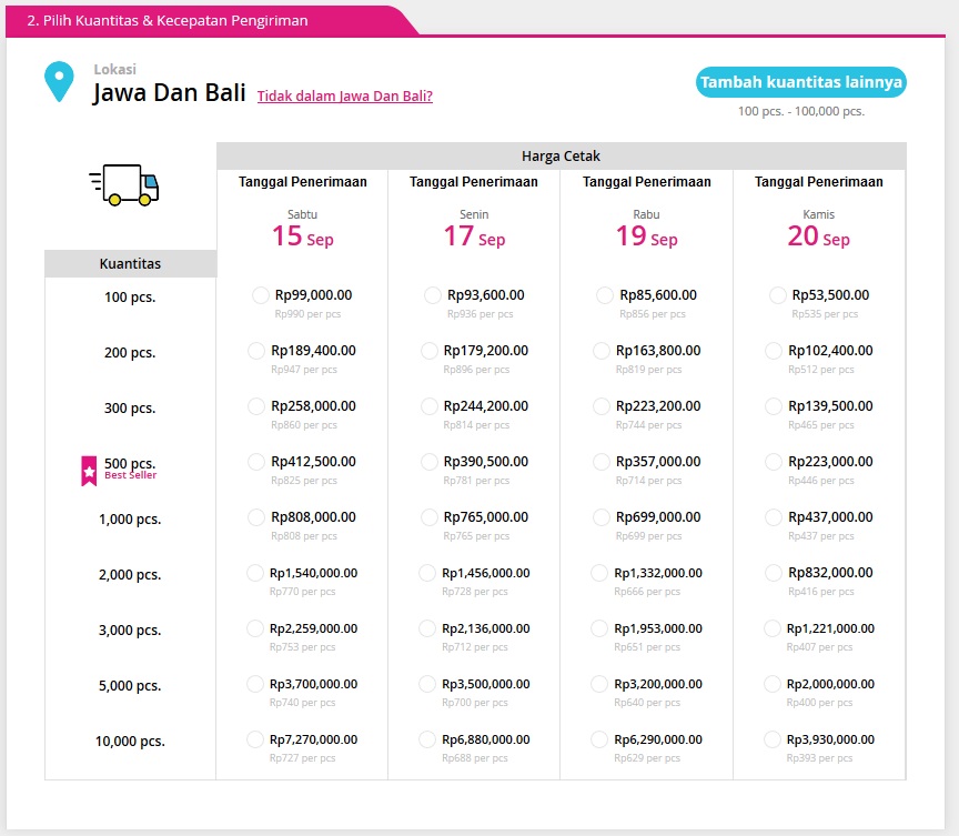 Berikut biaya yang harus dibayarkanm sesuai dengan jumlah materi cetak yang diinginkan.
