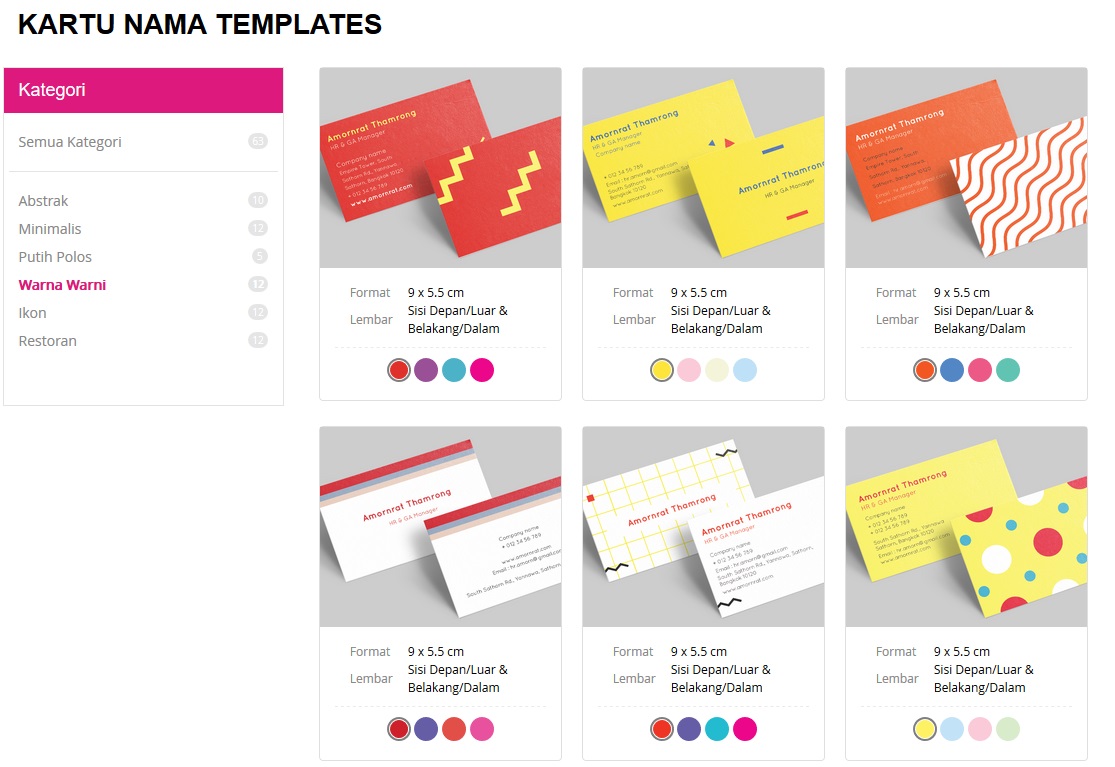 Tersedia beragam pilihan desain kartu nama